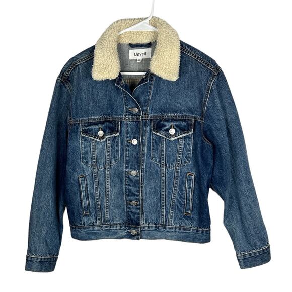 Victoria's Secret Unveil Jean Trucker Jacket Sherpa Collar Women's Size Medium - Picture 3 of 9